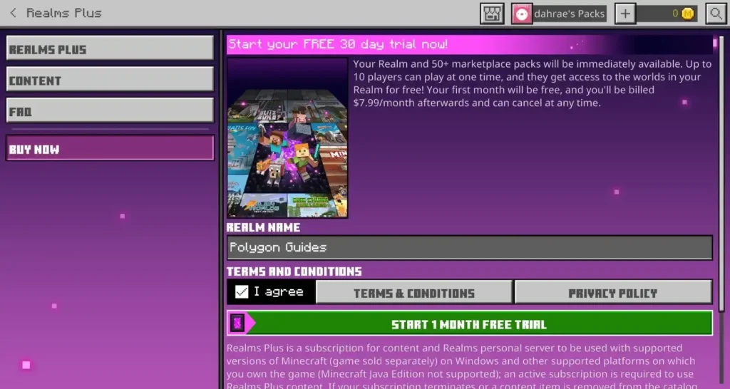 Minecraft Paid Subscription and Perks